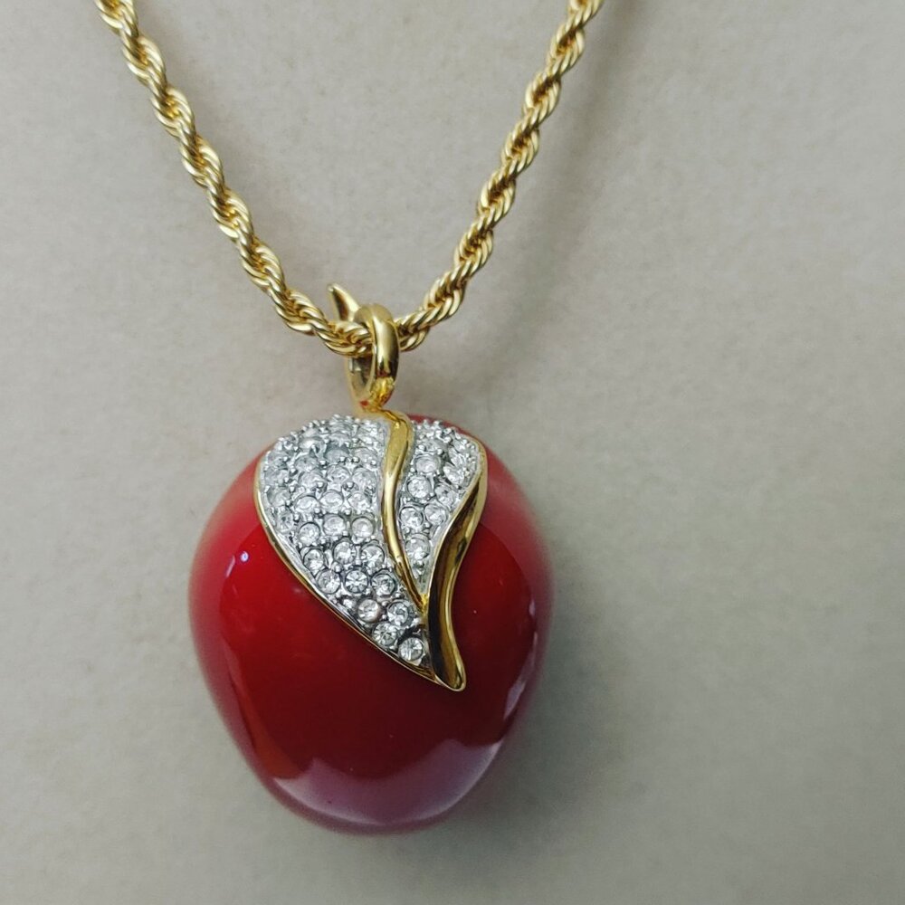 Red Apple Pendant Necklace Vintage Kenneth Jay La… - image 3